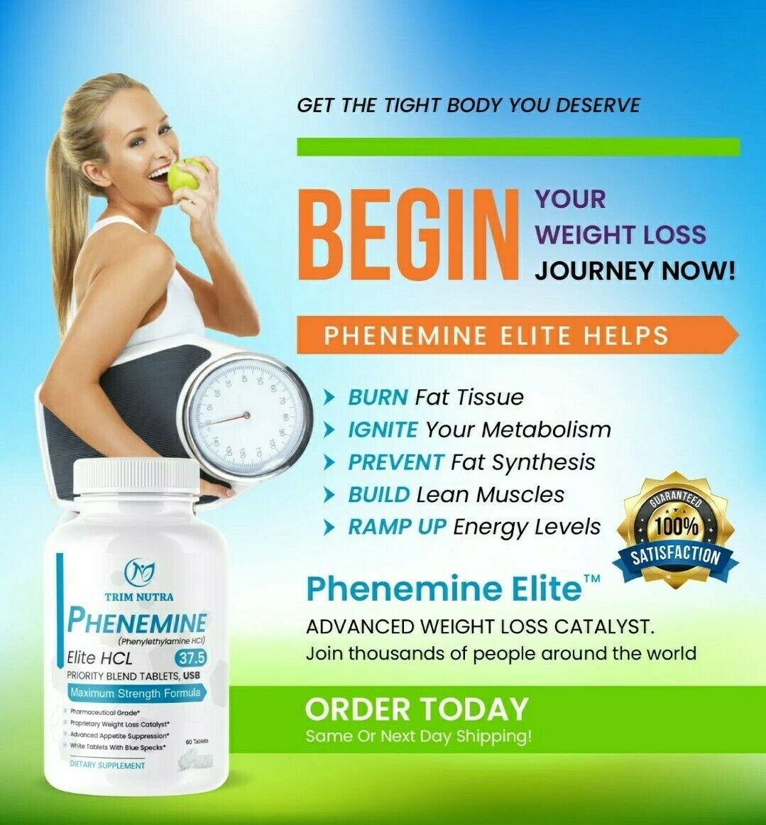1 bottle of Phenemin Elit 37.5 Strong appetite suppressant and energy pill