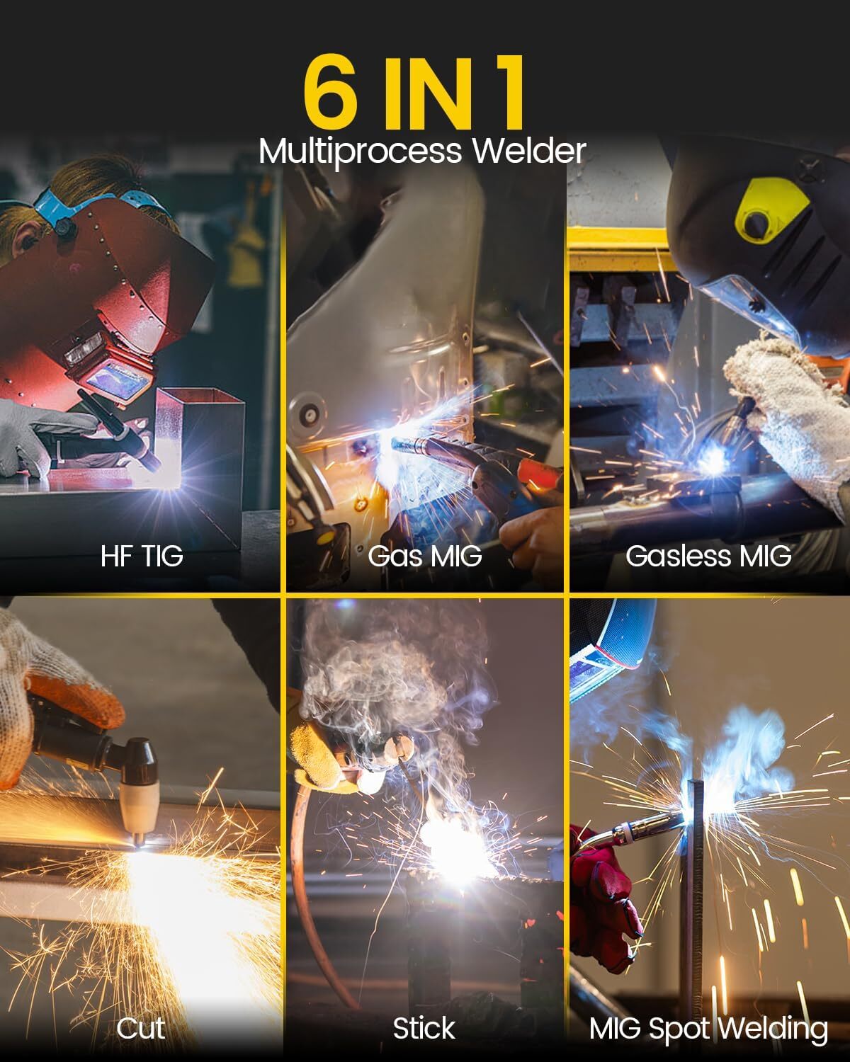 MIG TIG MMA CUT 6in1 Welder 250A 220V HF TIG Welder/40A Plasma Cutter with Spot