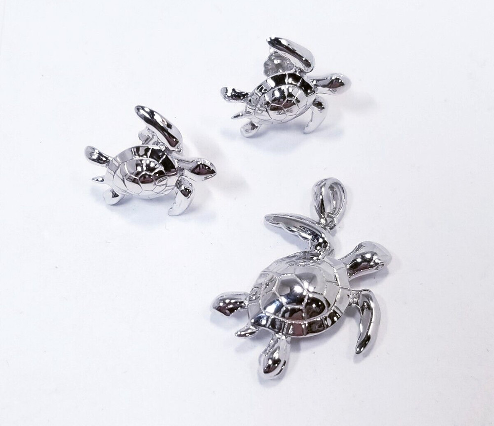 Alamea Sterling Silver Turtle Stud Earrings & Pendant