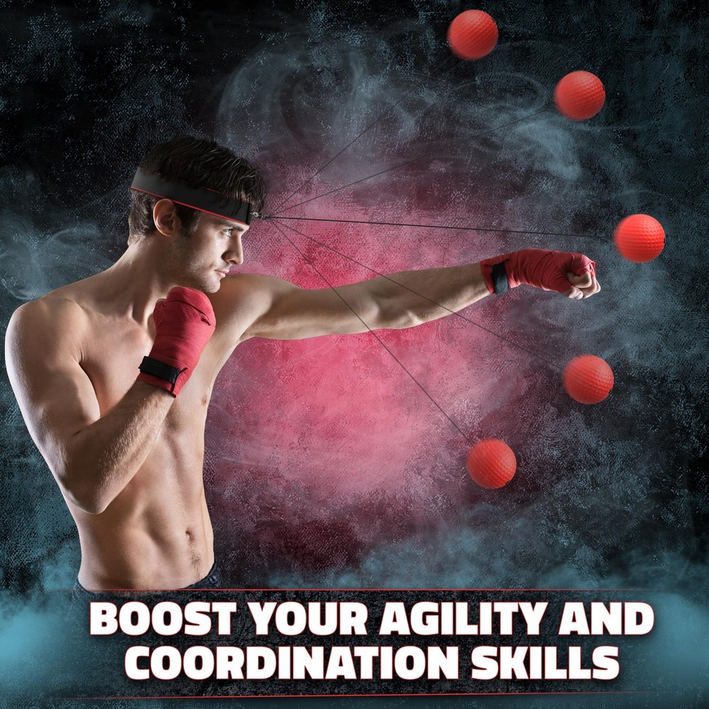 Boxing Reflex Balls Set - 4 Same Weight Color Balls, 2 Adjustable Multicolor