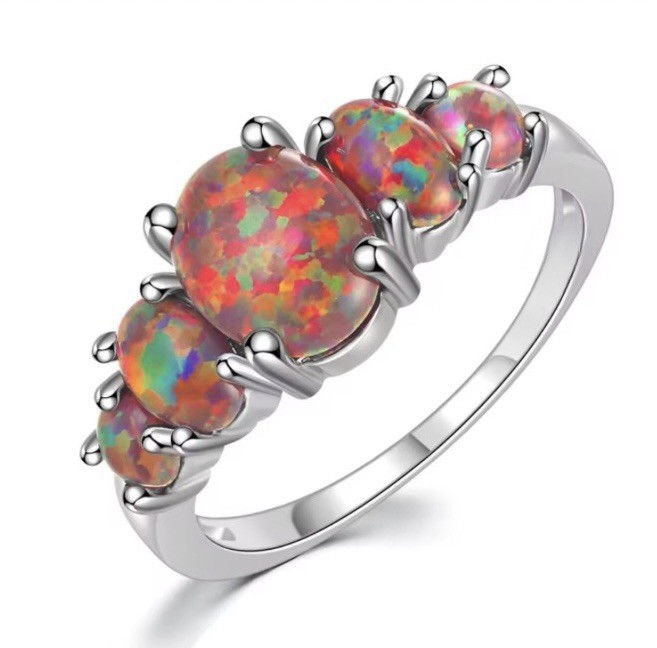 Beautiful Orange Fire Opal Five-Stone Ring Size 10