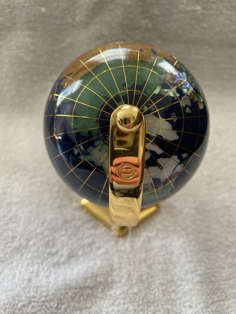 Mini desktop rotating Earth Globe With Gemstone/ Inlay Brass Base