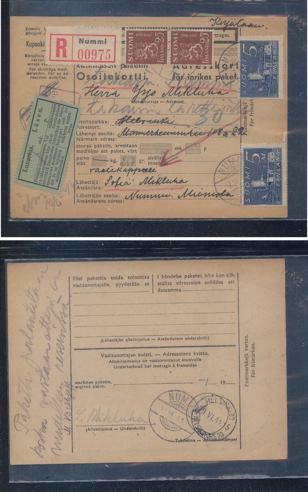 Finland  nice  parcel  card