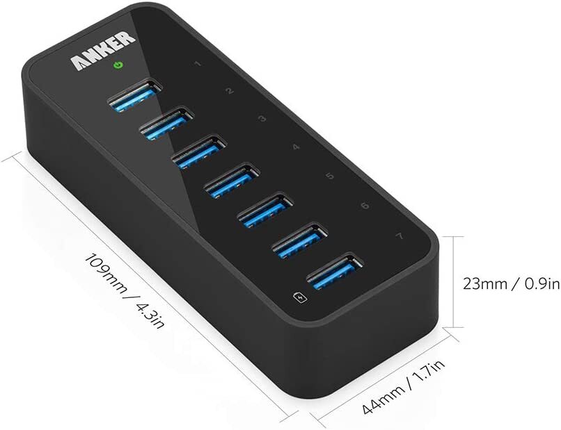 Anker 7-Port USB 3.0 Data Hub w/ 36W Power Adapter BC 1.2 Charging Port Splitter
