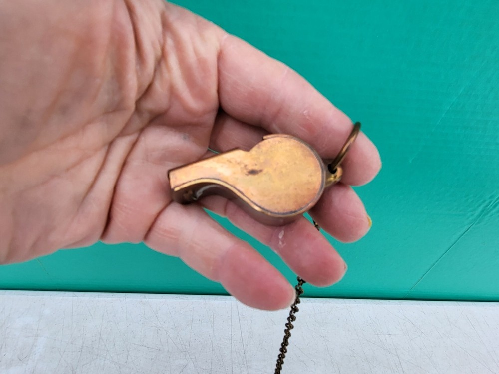 US Army Regulation Whistle WWII w Chain & Hook WW2 Era SOLID BRASS