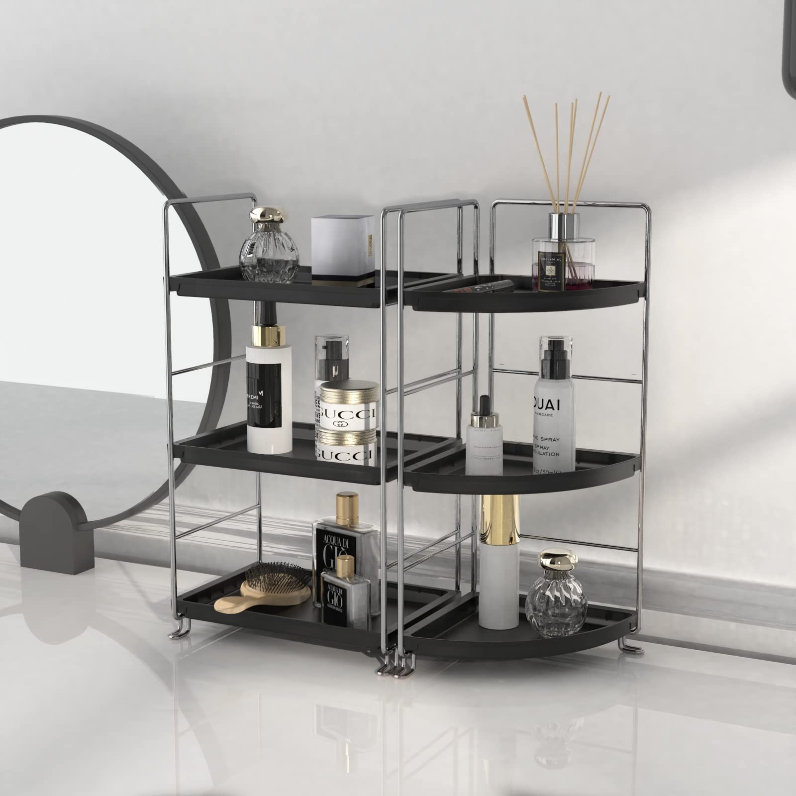 3-Tier Corner Bathroom Sink Countertop Organizer Storage Shelf Stackable Orga...