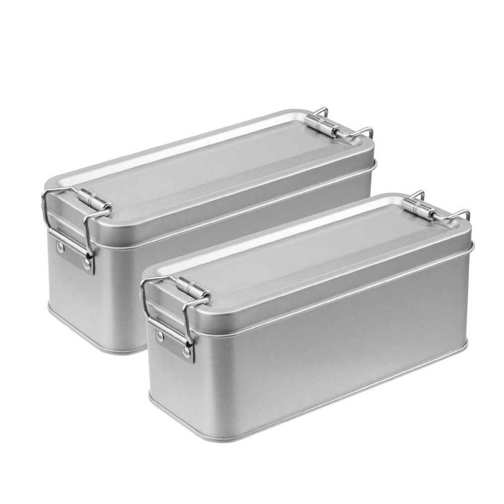 2 Pack Silver Tin Box Containers Metal Storage Box with Lids Rectangular Cont...