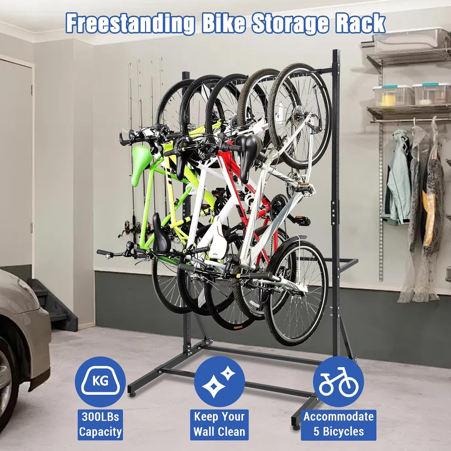 Bike Rack for 5 Bicycles Vertical Bike Storage Rack 300 LBS Adjustable Height