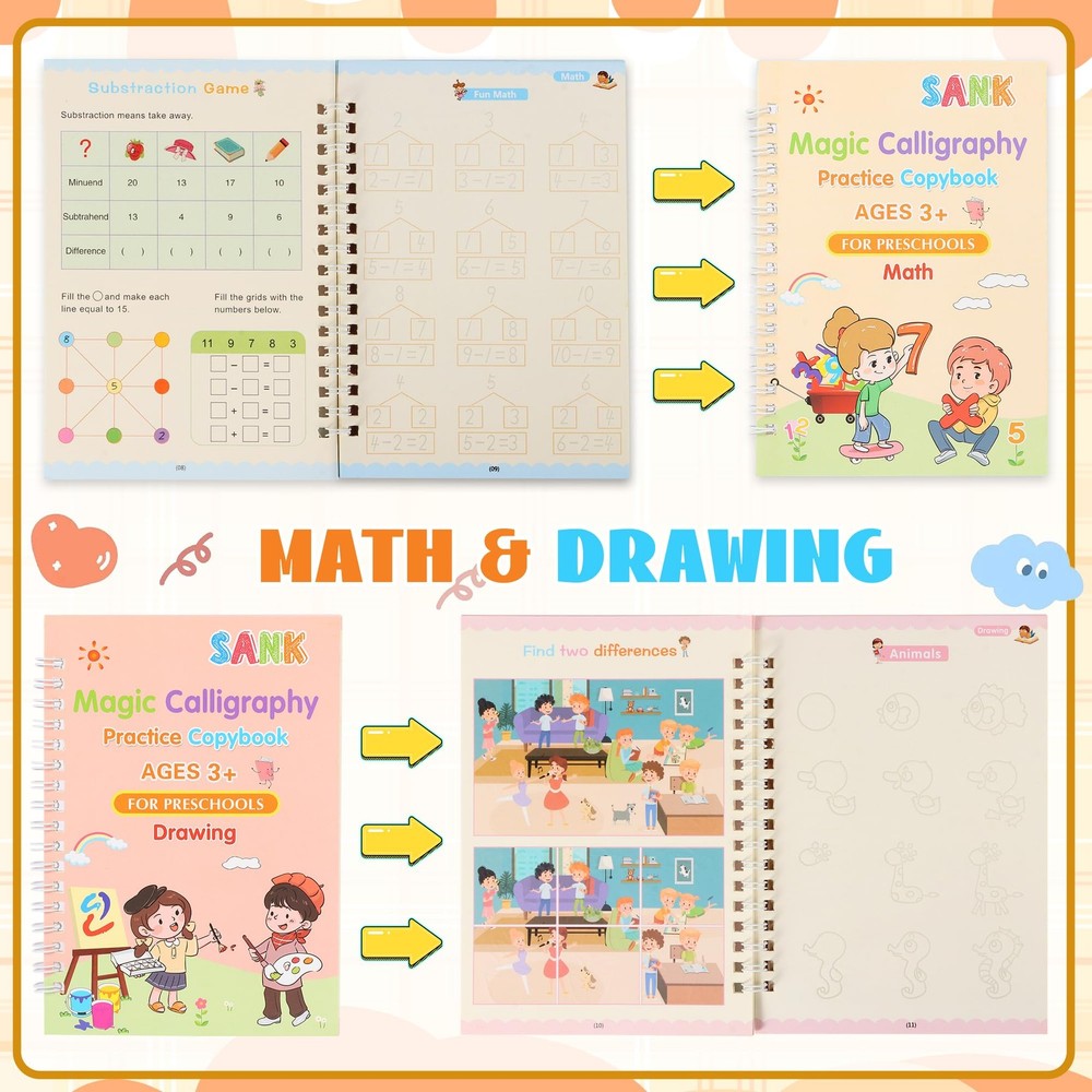 Magic Grooved Writing Practice Books, Reusable Handwriting Practice...