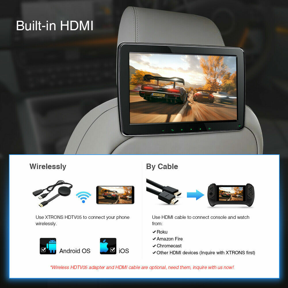 1 Pair 11.6" IPS Screen Car Headrest Monitor Multi-Media HMDI USB + 2x Headsets