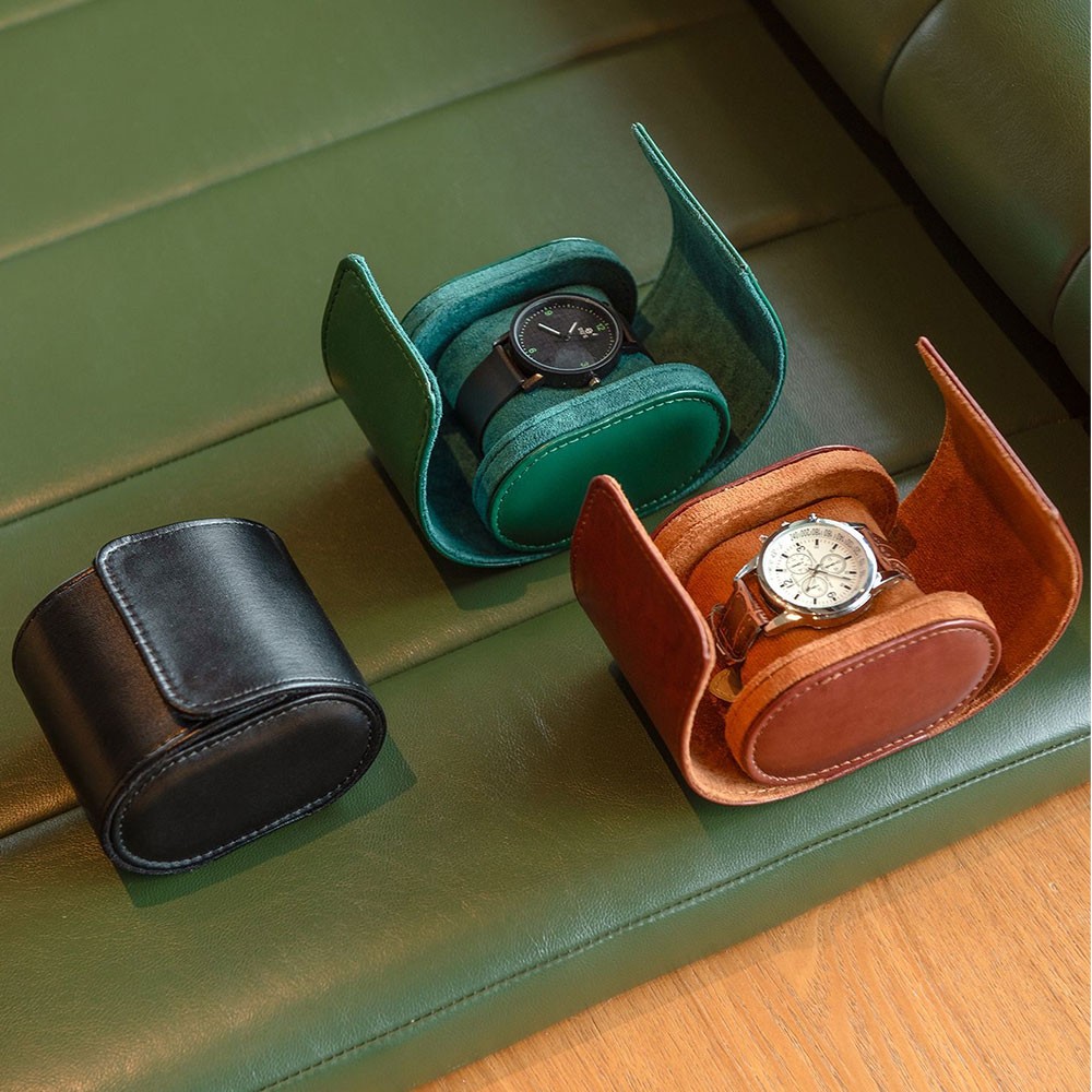 Single Watch Roll Travel Case PULeather Watch Storage Organizer Wristwatch Box;