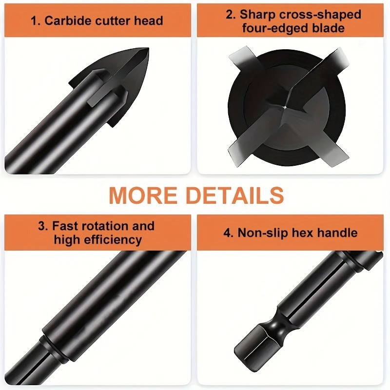 Multi-Material Drill Bit Set - Hex Shank for Tile, Concrete, Wood Drilling