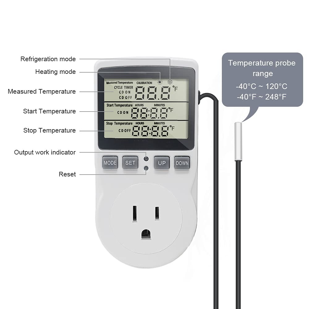 Digital Thermostat Plug Socket Temperature Controller Outlet 3m Probe Kt3100