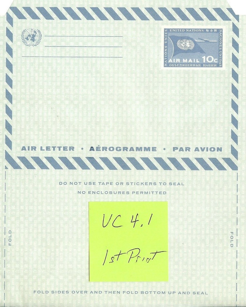 1960 United Nations Air Letter - Scott #UC4.1 Mint (UNFOLDED)