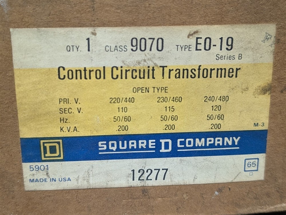 NEW Square D 9070 E0-19 Control Circuit Transformer .200 kVA