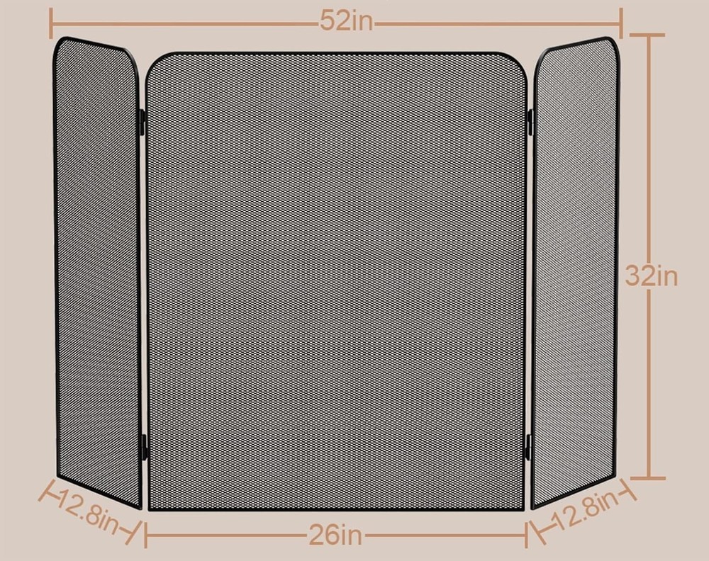 3-Panel Metal Fireplace Screen for Fireplace Fire Spark Guard Grate