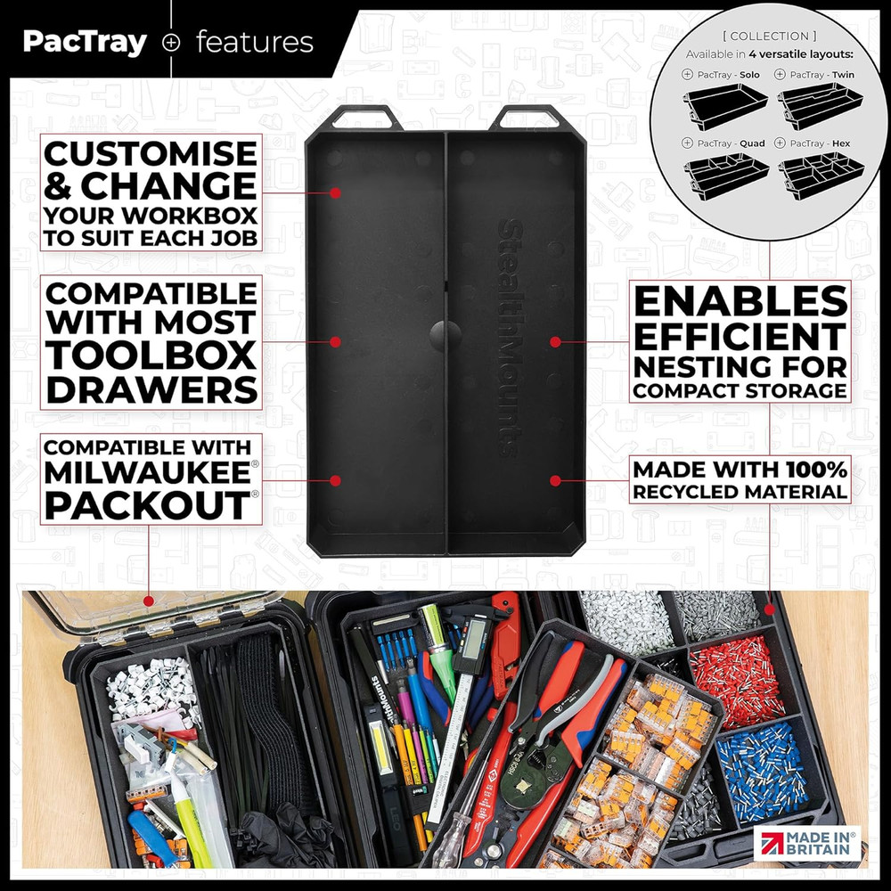 Double Pactray | 2-Section ABS Tool Tray Compatible with Milwaukee PACKOUT | Sto