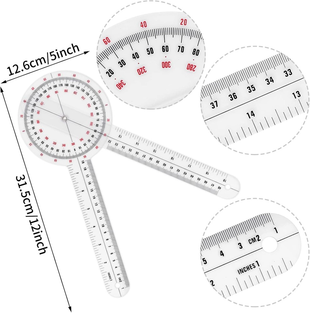 Multifunctional Transparent Goniometer - 2-Inch Angle Ruler for Joint Assessment