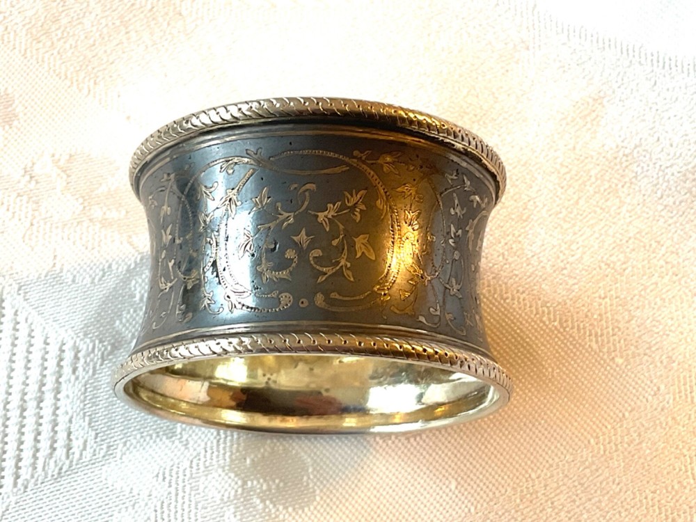 Antique sterling silver NIELLO napkin ring