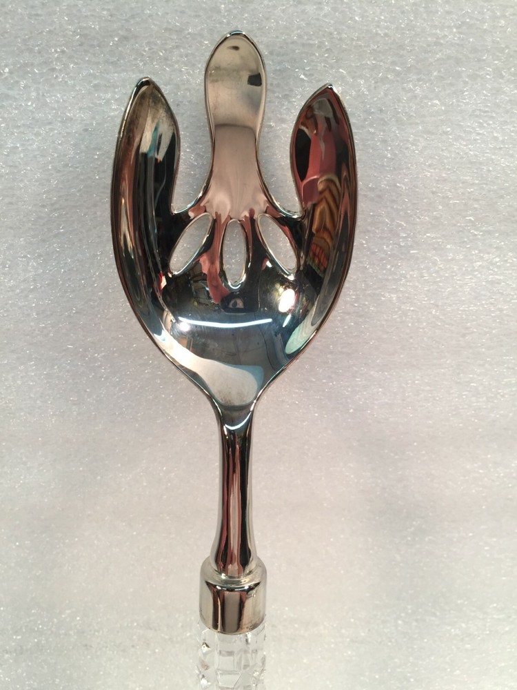 Silver Plate Salad Serving Top Fork w/Molded Glass Handle
