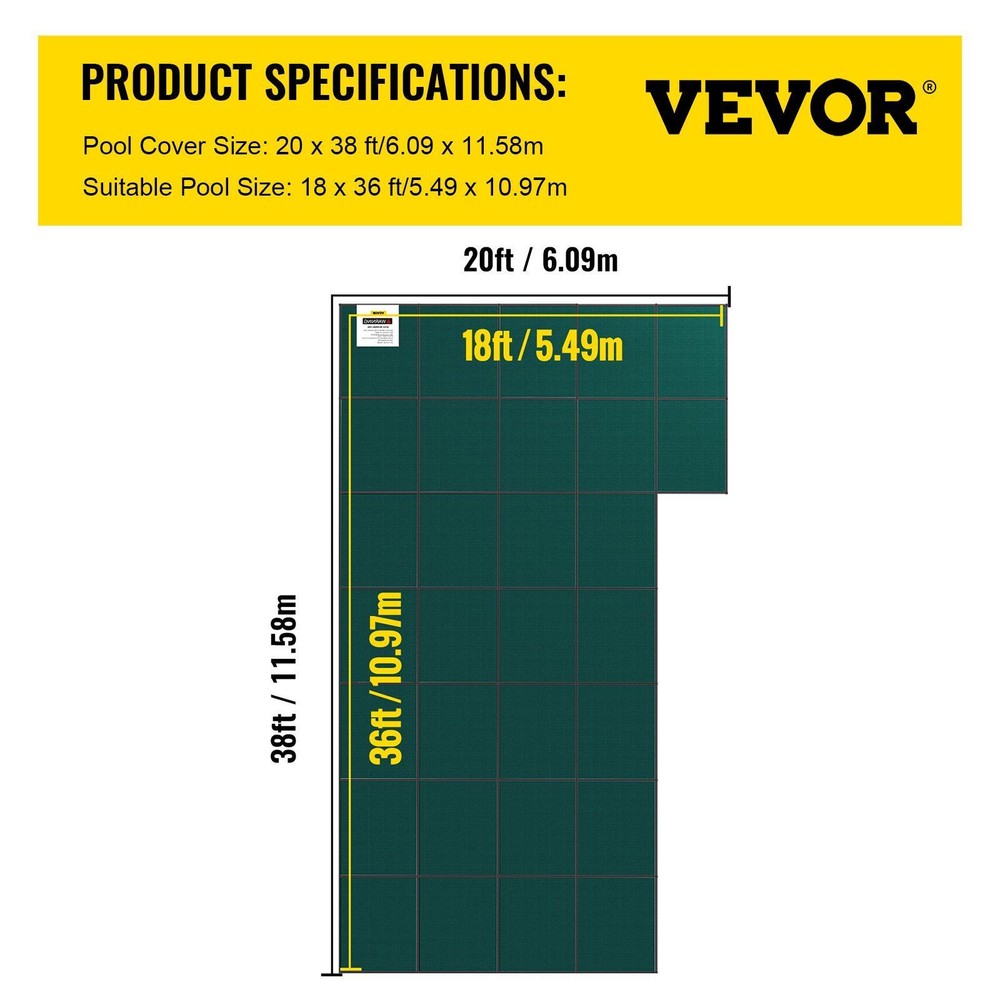 20 x 38 ft Rectangular Inground Pool Safety Cover w/ Right Step Triple Stitched