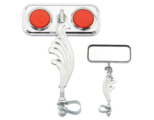 ONE Bike Rectangle Wing Mirror Chrome Right Red Reflectors.