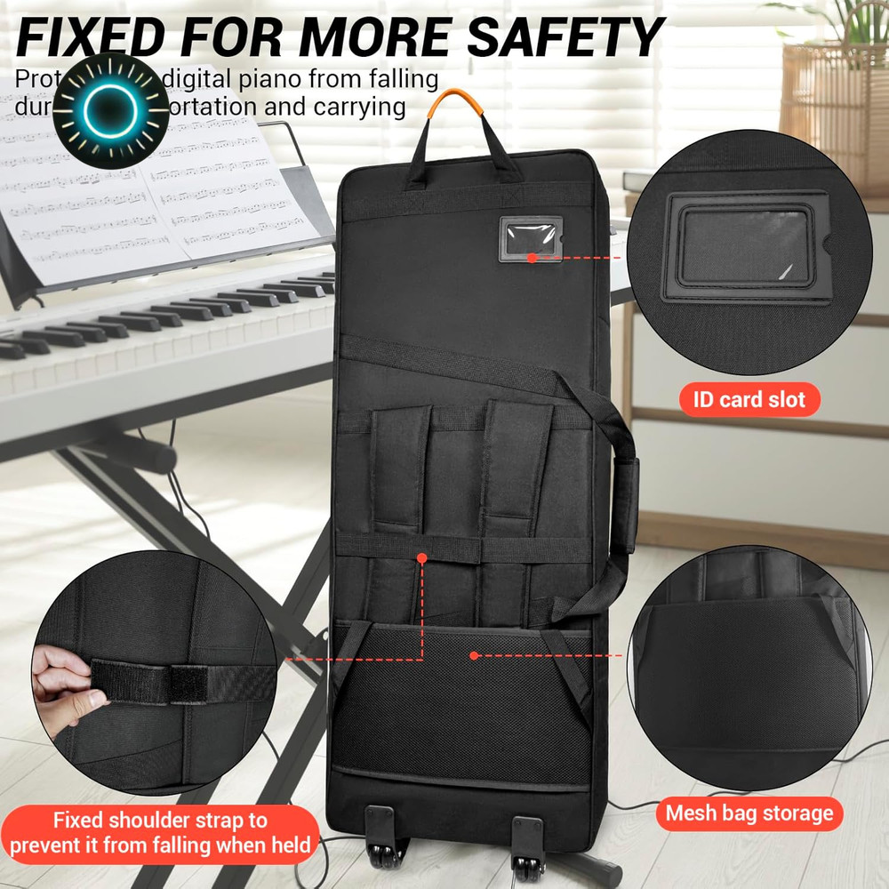 73/76 Key Keyboard Case with Wheels & Adjustable Shoulder Straps– Padded Rolling