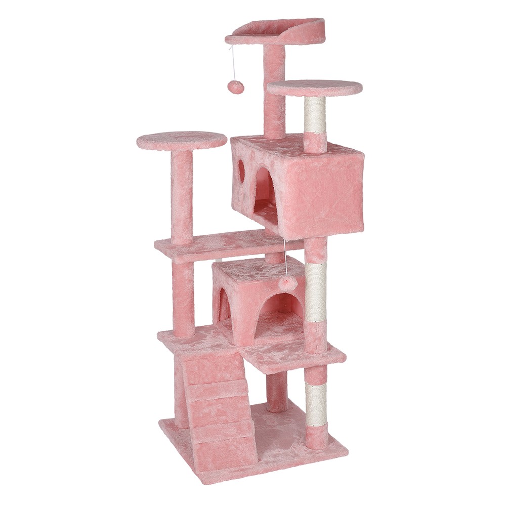 53" Cat Tree Activity Tower Pet with Scratching Posts Ladders Indoor Pink