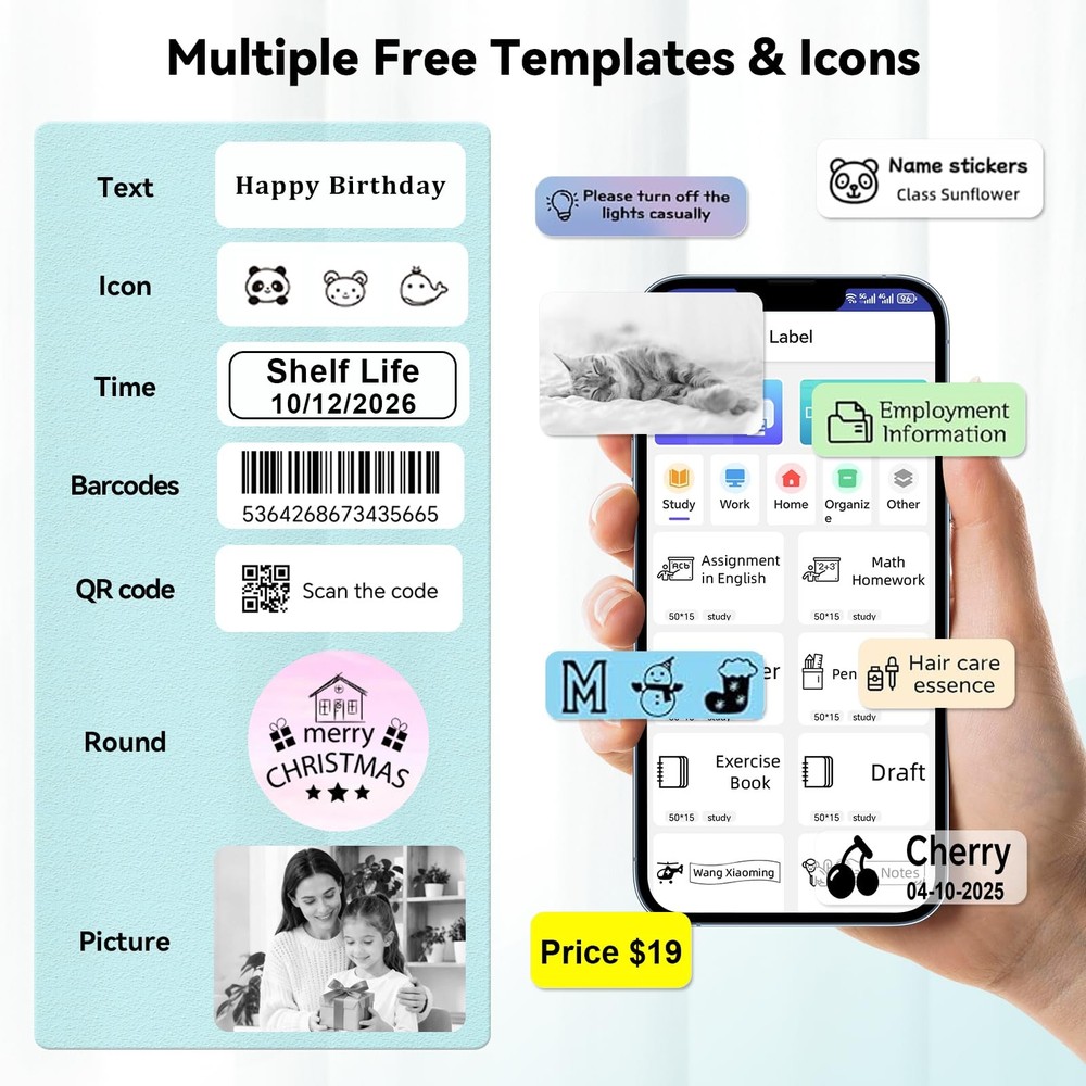 Label Maker Machine Portable Label Printer with Multiple Templates Wireless B...