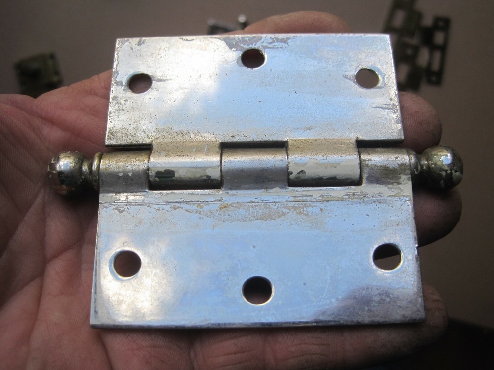 3 Antique solid brass chrome plated 3" Square Mortise Door Cannonball Tip Hinge