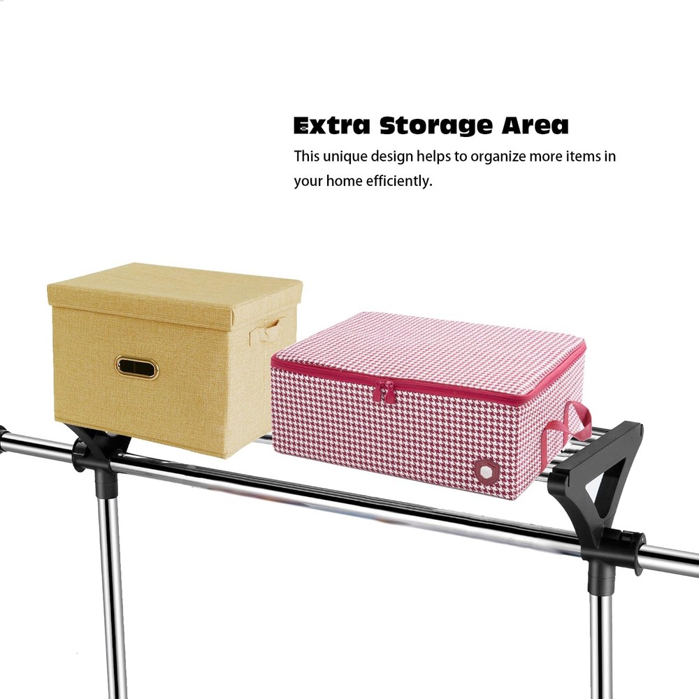 Clothes Rack on Wheels with Extra Top Storage Shelf, Expandable Rolling Garme...