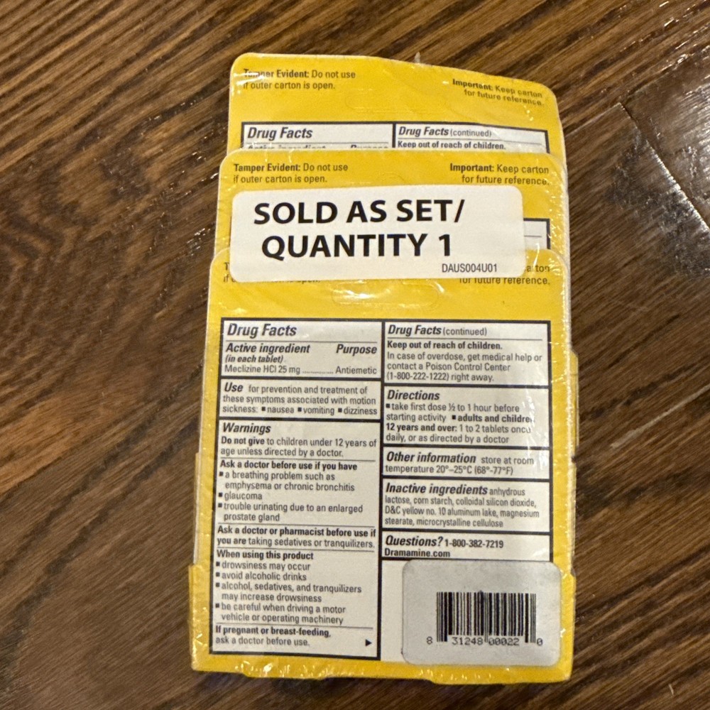 Dramamine Motion Sickness - Less Drowsy, 3 Pack, NEW PLASTIC SEALED