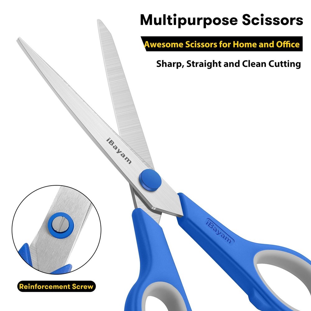 Scissors, iBayam 8" All Purpose Scissors Bulk 3-Pack, Ultra Sharp 2.5mm Thick...