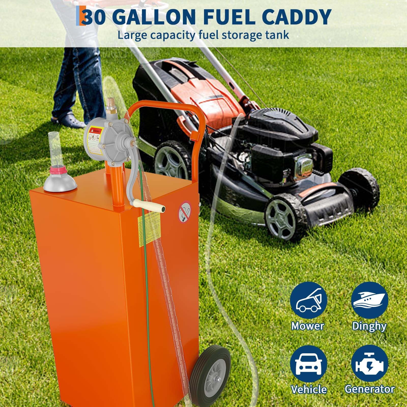 30/35/40/50 Gallon Fuel Caddy Fuel Storage Tank w/ Manual Transfer Pump & Wheels