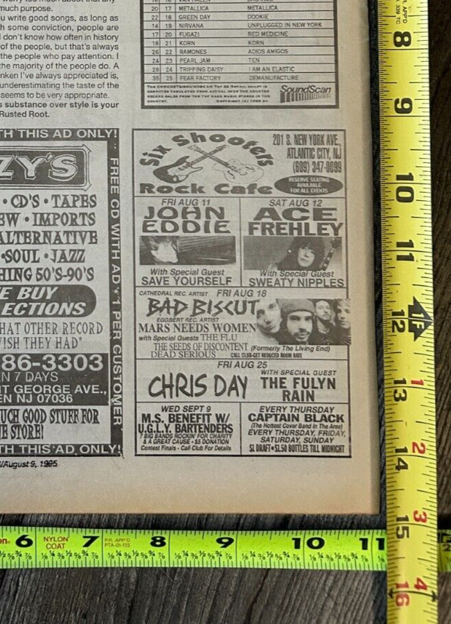 KISS Concert Ad Advert ACE FREHLEY 1995 Six Shooters Rock Café NJ Vintage Kiss