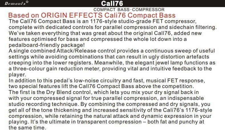 Demonfx CALL76 Compact Bass Guitar Compressor Effect Pedal .ca