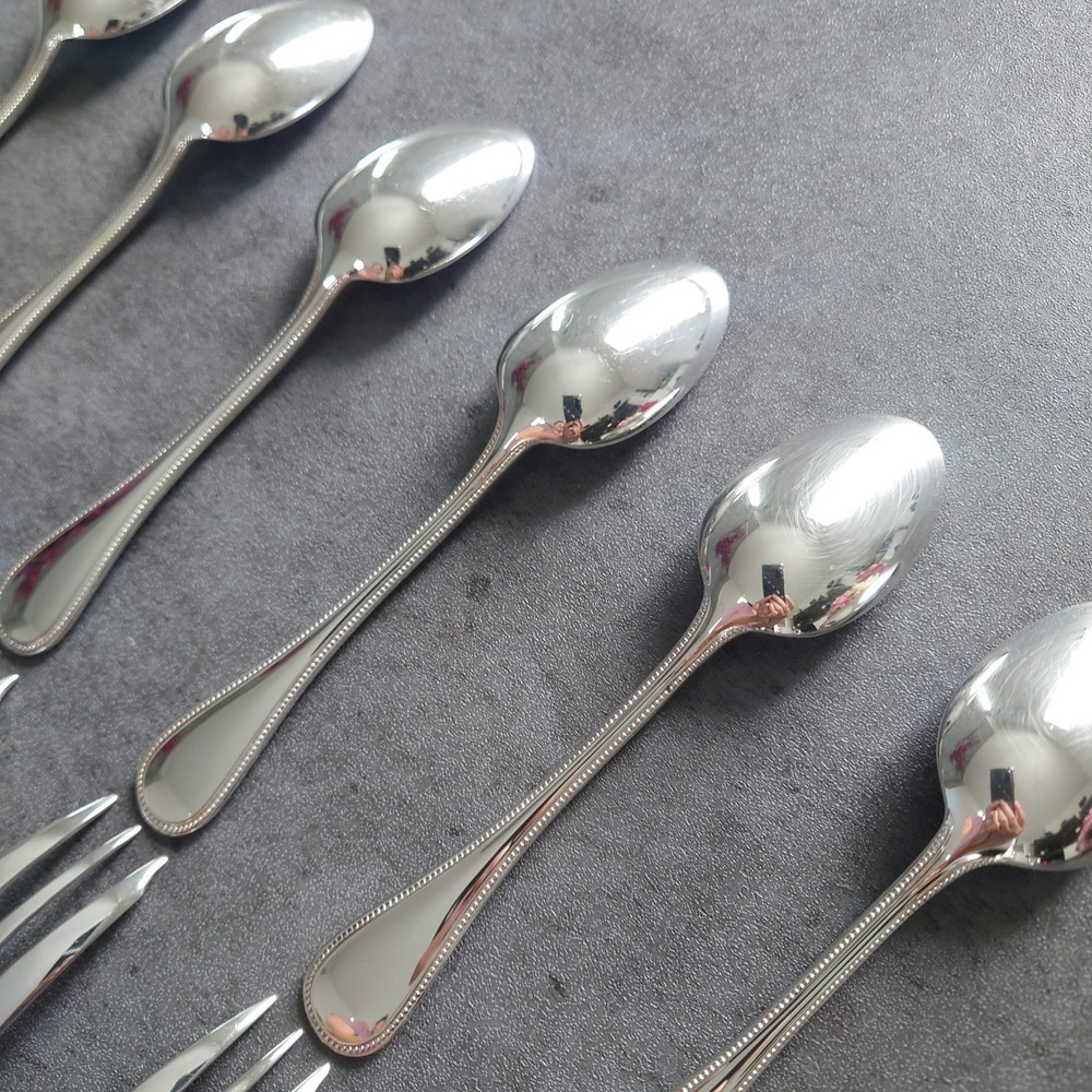 Christofle Perles 12pcs Silverplate Flatware Cake Fork Coffee Spoon Excellent