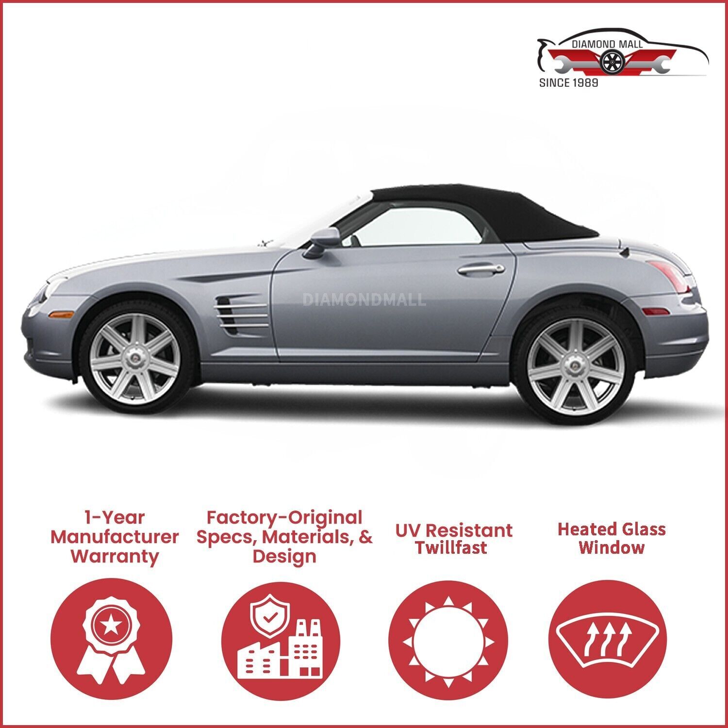 Convertible Soft Top 2004-2008 Chrysler Crossfire, DOT Heated Glass Window Black