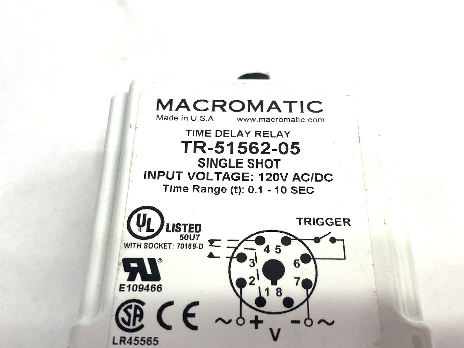 Macromatic TR-51562-05 Time Delay Relay, Single Shot, 0.1-10sec