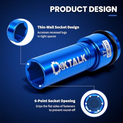 1/2" Drive Wheel Lug Nut Impact Socket,Color-Coded Non-Marring Deep Thin 17mm