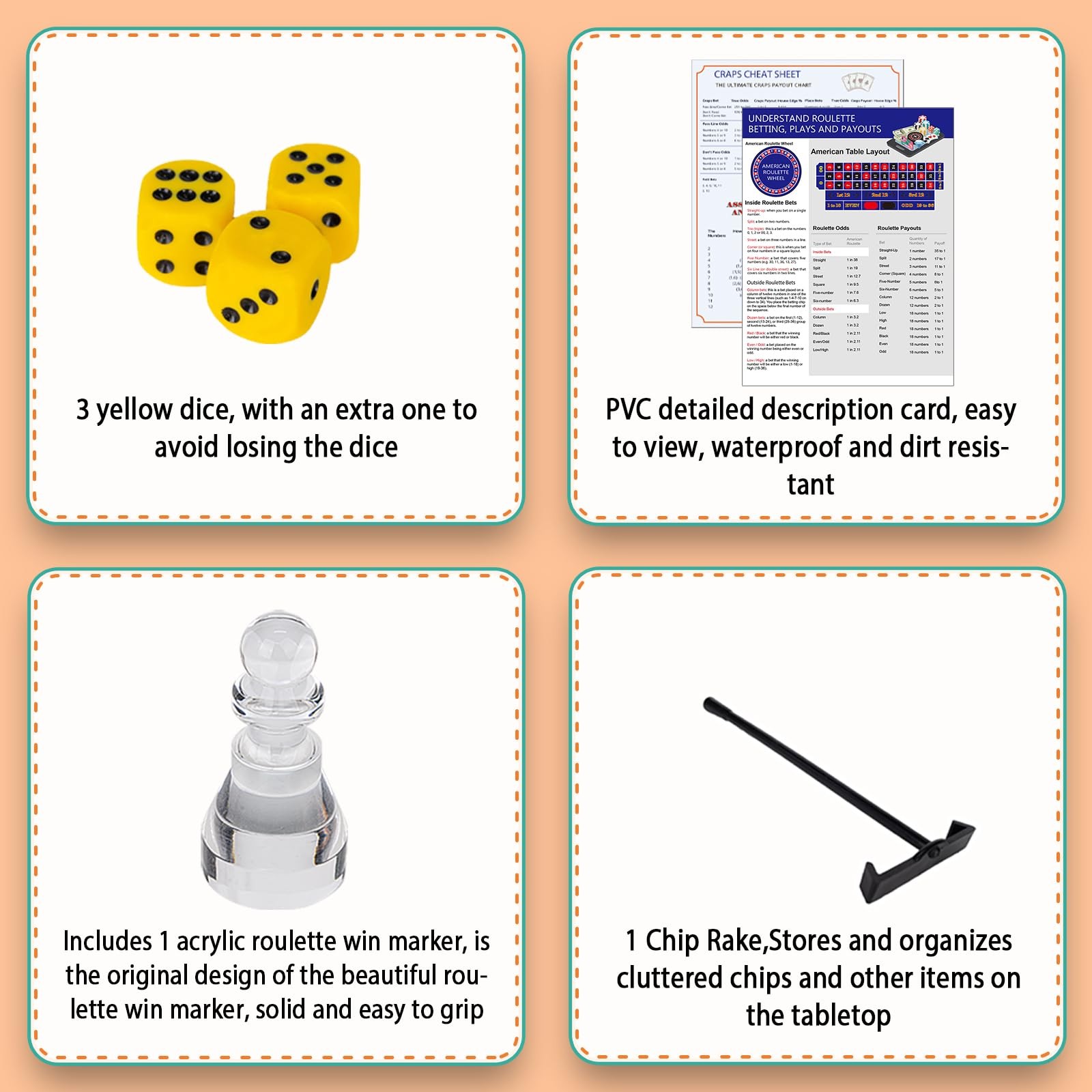 Roulette Wheel and Craps Set with Large Double Sided Felt, 10 Inch Roulette W...