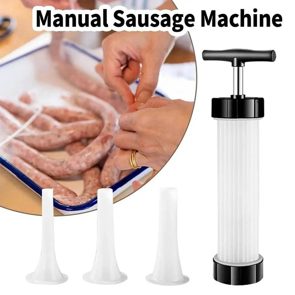 Manual Sausage Stuffer – Homemade Sausage Maker with 3 Funnels Meat Injector