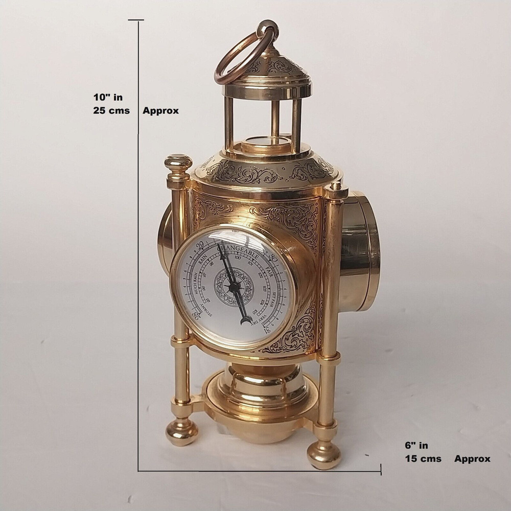 NAUTICAL 3-SIDED BRASS - CLOCK, BAROMETER, THERMOMETER & COMPASS WORKING