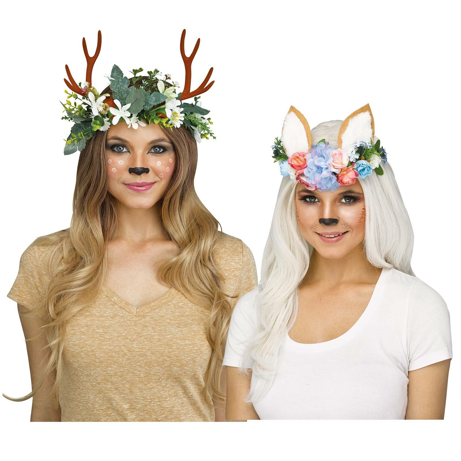 Adult Womens Forest Fox Deer Halloween Costume Floral Headband Antlers Ears