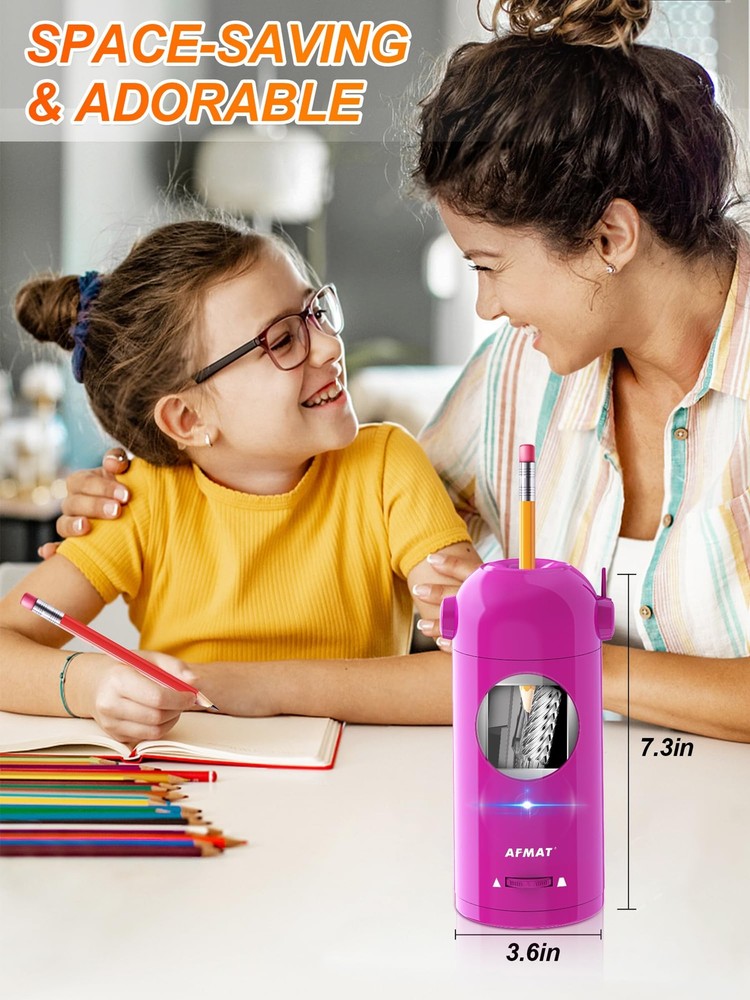 AFMAT Electric Pencil Sharpener, Fully Automatic Sharpener for Pink