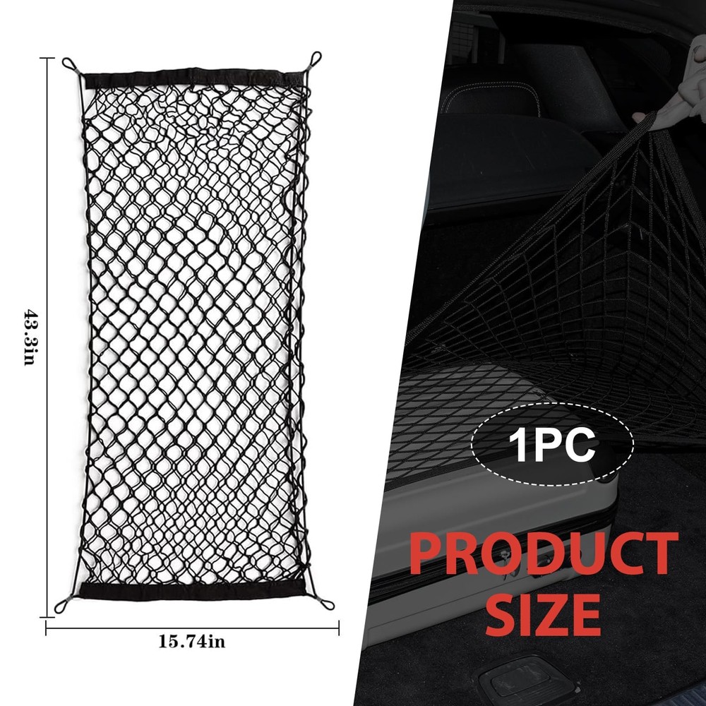 1 PC Rear Cargo Net Elastic Stretchable Trunk Storage Net Adjustable Mesh Hooks