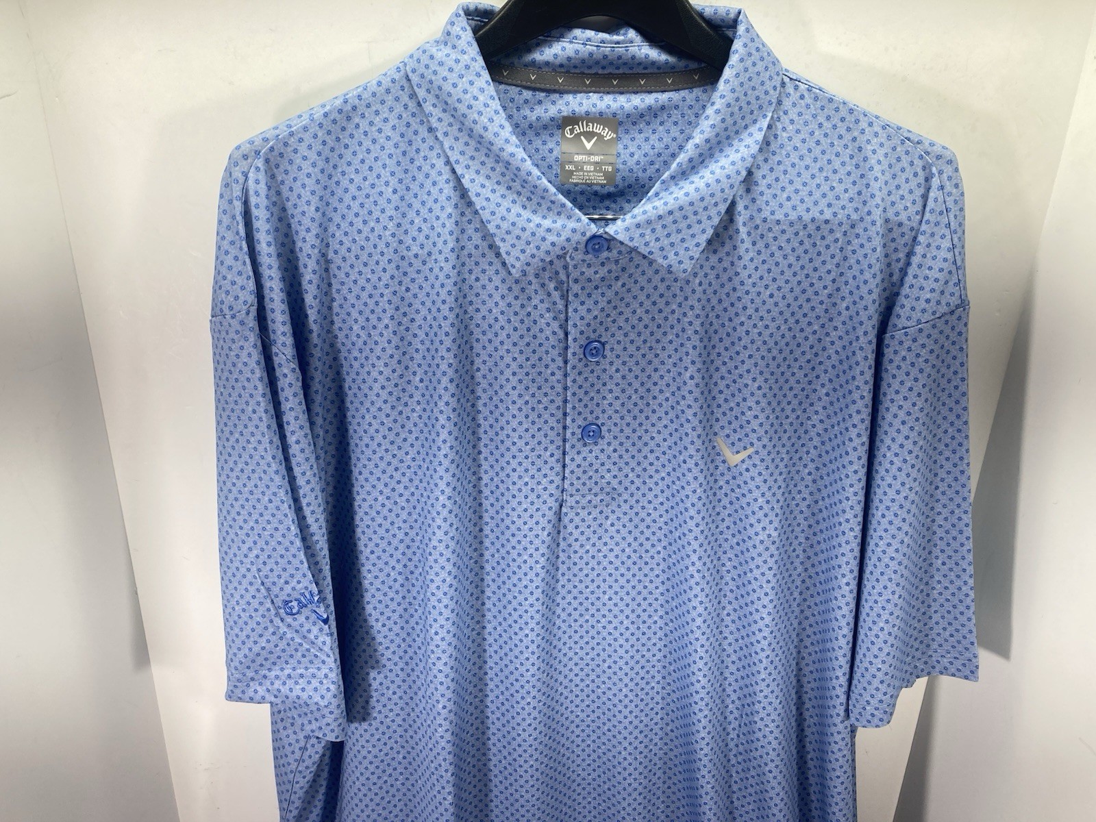 Callaway Performance Polo Golf Shirt Men Sz 2XL Blue Geometric Short Sleeve NWOT