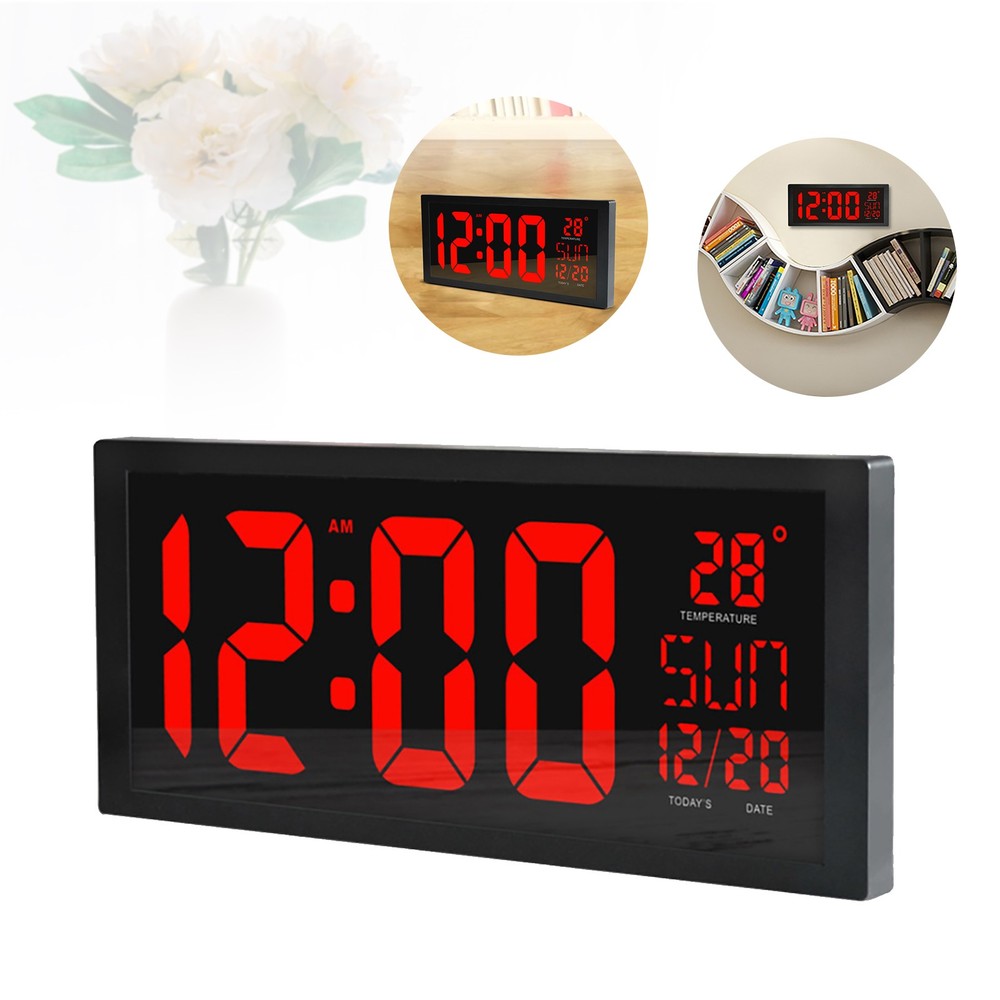 Digital Wall Clock Large Display with Time Date Temperature LED Digital