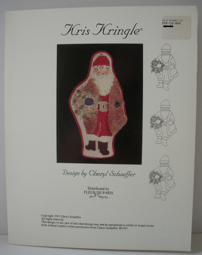 Needlepoint Pattern Kris Kringle for #17 Linen Canvas Cheryl Schaeffer 1993