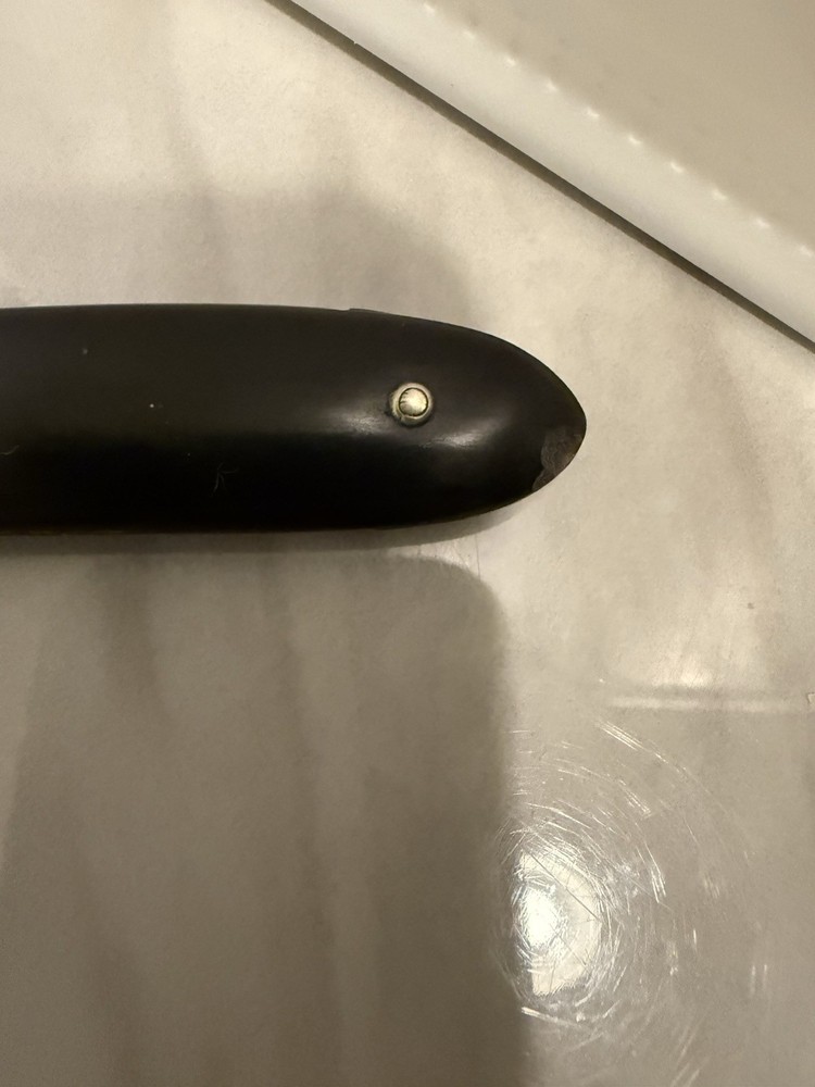 Vintage Black Handle Straight Razer With Worn Case